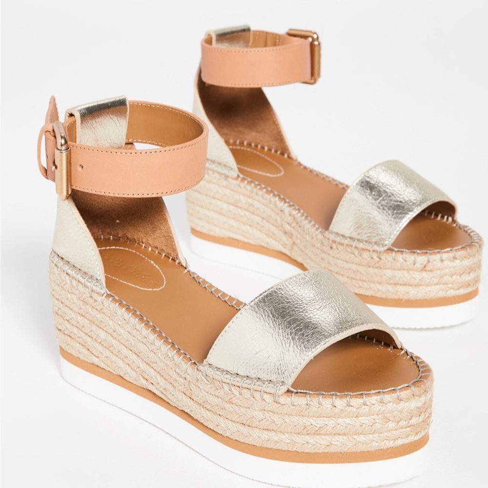 See By Chloe Silver and Tan Platform Sandals